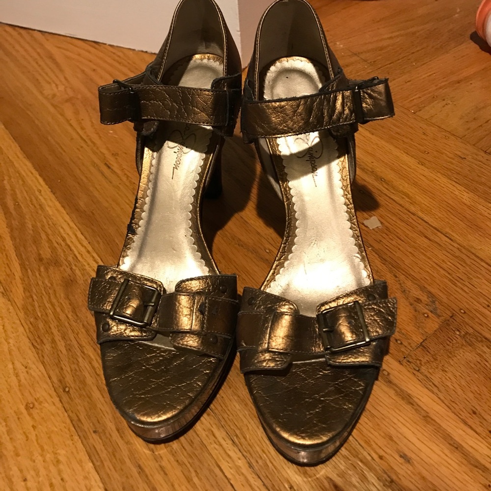 Jessica Simpson gold heels